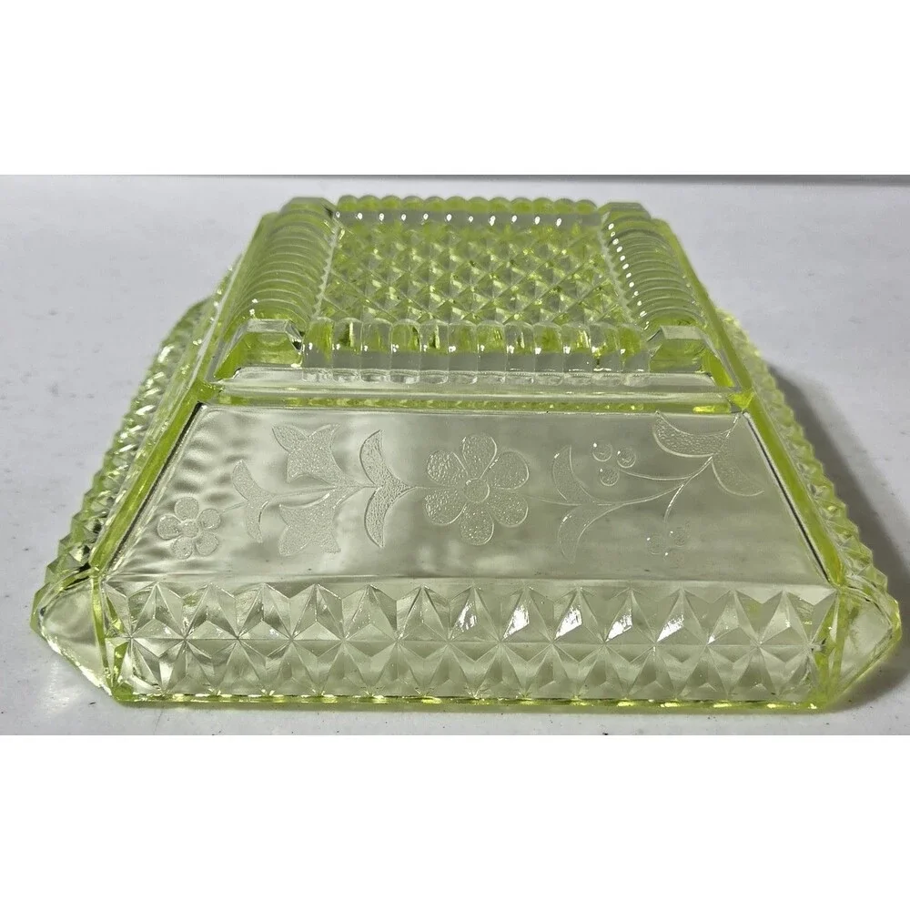 Vintage Uranium Depression Glass Candy Dish 7.5x7.5 EUC - Picture 4 of 6